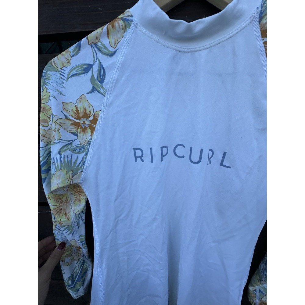 Surfer Kid‎ Rip Curl Long Sleeve White Floral Rashguard Size Large 14 - Picture 2 of 3